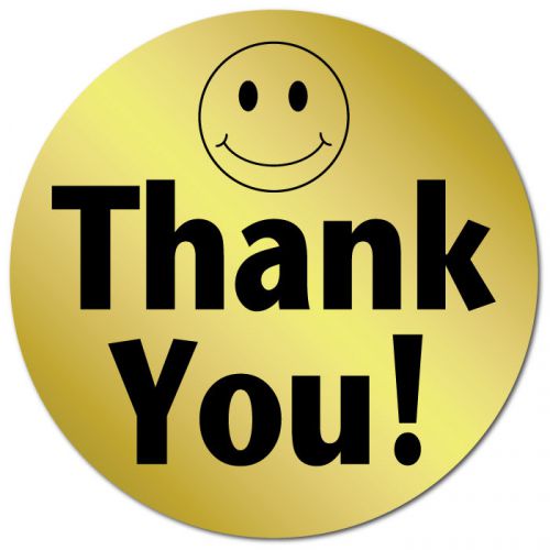 1 Inch Circle, Thank You Smiley Face Gold Foil, Roll of 1,000 Stickers