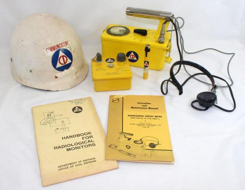 Vintage 1960&#039;s Civil Defense Shelter Radiation Detectors, Instructions, &amp; Helmet
