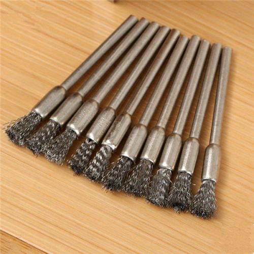 10pcs 3mm Rotary Steel Wire Wheel Brush Tool Shank for Dremel Drill Rust Weld