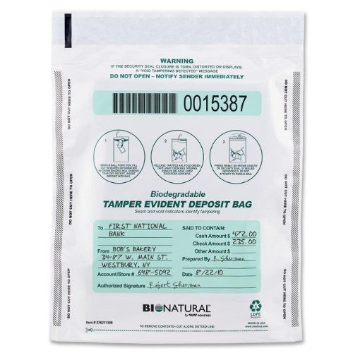 STEELMASTER MMF Industries Bio-Natural Tamper-Evident Deposit Bags, 9 x 12