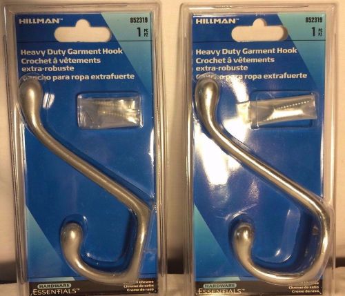 LOT OF 2 HILLMAN 852319 HEAVY DUTY GARMENT HOOKS ~ SATIN CHROME FINISH