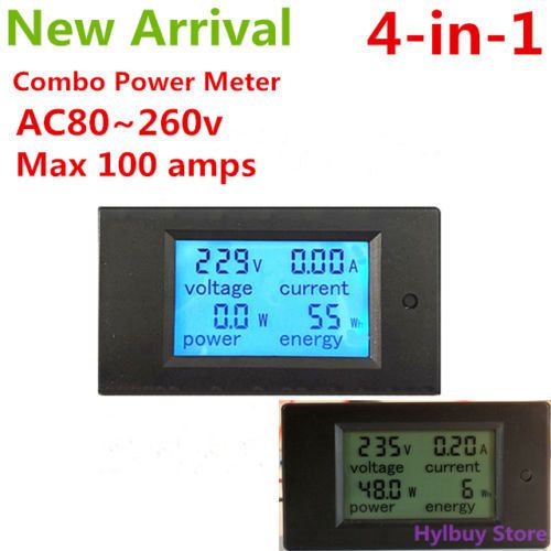 AC 100A Power Meters Monitor Volt Amp kWh Watt Digital Combo Meter AC110v 230V