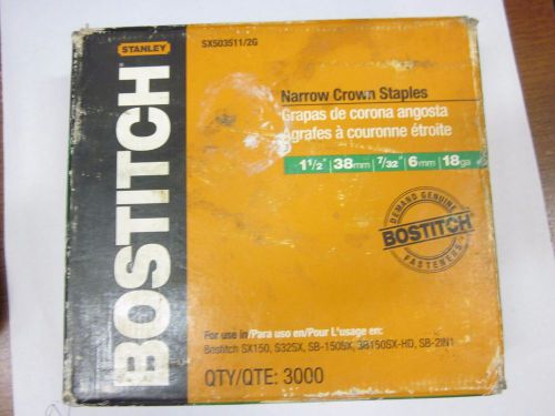 Bostitch SX503511/2G 1-1/2&#039;&#039; 18 Gauge 7/32&#039;&#039; Narrow Crown Staples 3000QTY