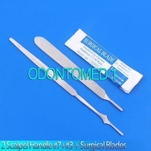 2 stainless steel scalpel knife handle #7 #3 + 20 surgical sterile blades #12 for sale