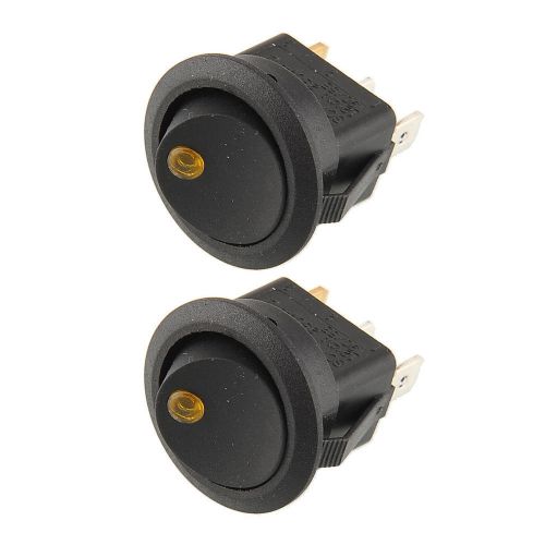 2pcs Yellow LED Lighted Dot Round Rocker Switch 3Pin 19mm Toggle Boat Vehicle