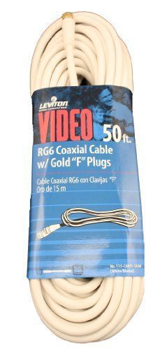 Leviton C6851-5GW RG6 Coax Cable  Gold Plated  50-Feet  White