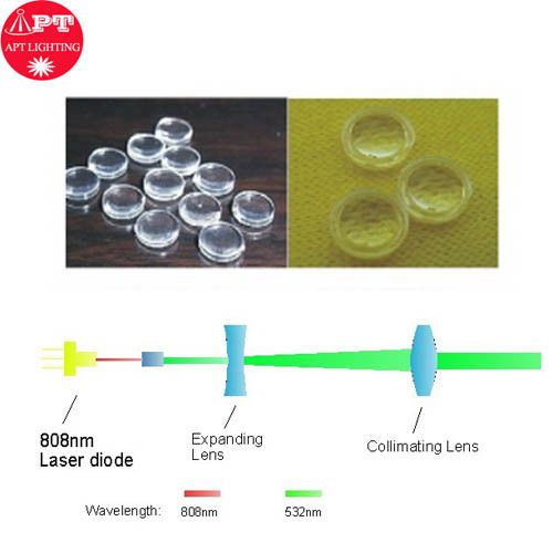 Professional 808nm/532nm laser diode module focus coated glass lens for sale