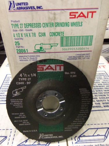 box   25 UNITED ABRASIVES-SAIT 20061 Depressed Center Wheel,  , 4.5x1/4x7/8, SC