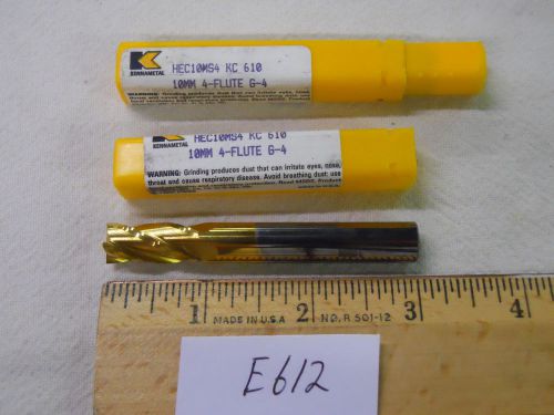 2 NEW KENNAMETAL 10 MM DIAMETER CARBIDE ENDMILL. 4 FL. KC 610 COATED. USA E612