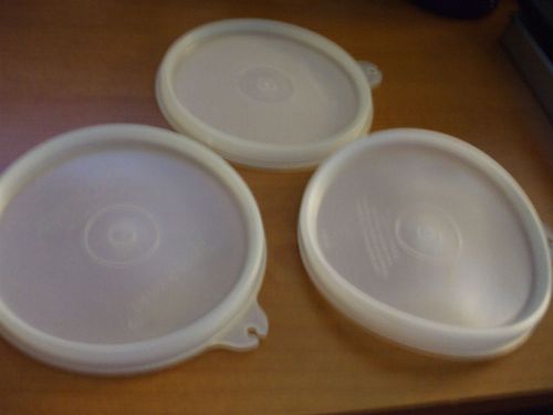 Vintage Tupperware Replacement Lid #215 Set of 3 Sheer Round C Hook VGC 4 1/4 in