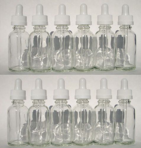 CHILD SAFETY 12 30ml CLEAR GLASS DROPPER BOTTLE OIL E JUICE LIQUID BOSTON 1oz