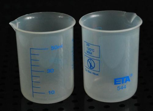 Set of  2 - 50 ml eta 544 plastic graduated beaker - student science lab for sale