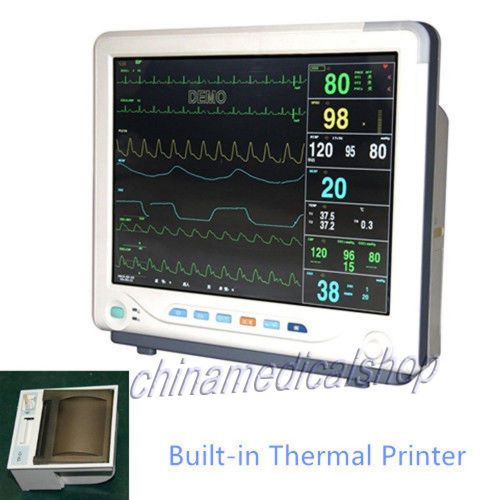 HOT 15&#034; Big Screen ICU Patient Monitor,ECG,RESP,NIBP,SpO2,TEMP,PR,Free Printer