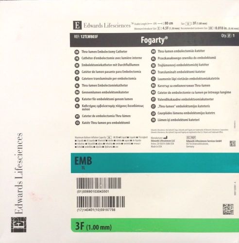 Edward Lifesciences Fogarty ,  3F x 80cm,   REF: 12TLW803F