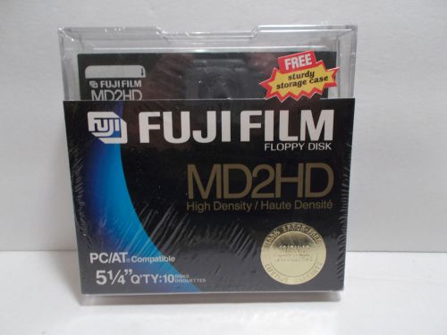 10 Fuji Film 5-1/2&#034; Floppy Disk MD2HD free storage case in package