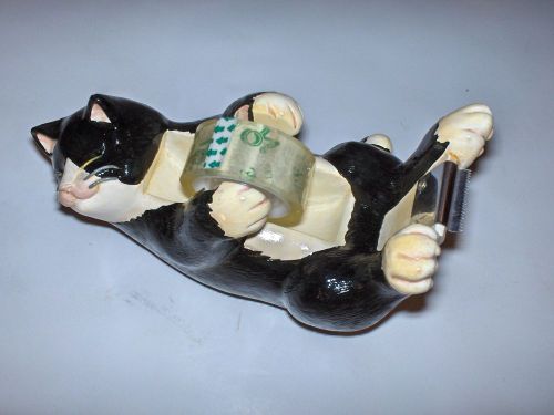 Cat Tape Dispenser Figi Graphics 2002 Happy Black &amp; Cream Colored Cat On Back