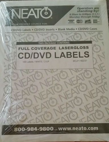 NEATO CD/DVD Labels -100  Full Coverage Laser Gloss White New #CLP-192237