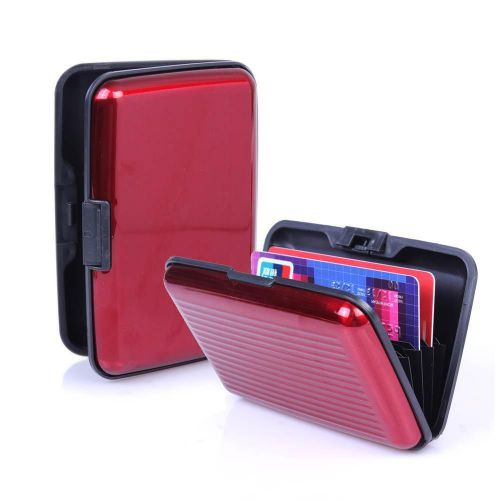 Waterproof Business ID Credit Card Wallet Holder Aluminum Metal Pocket Case Red