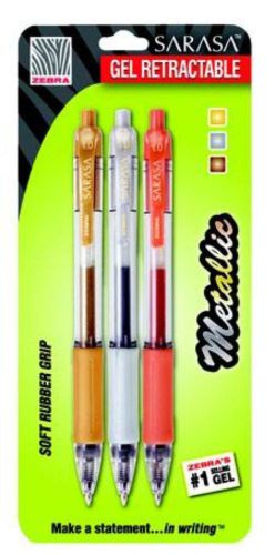 Zebra Sarasa Bold Gel Retractable 1.0mm Assorted Metallics 3 Count