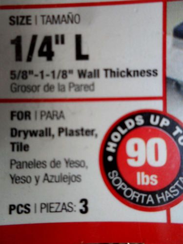 HILLMAN HOLLOW WALL ANCHOR  1/4&#039;&#039; L  LOT OF  4 PACKAGES  3 PER PK.  &#039;&#039;12 PCS&#039;&#039;