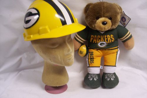 NEW MSA GREEN BAY PACKERS MEDIUM HARD HAT V-GARD TYPE 1 CLASS E &amp; G  + BEAR DOLL