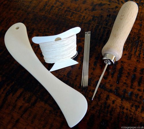 Bookbinding Starter Kit - Bonefolder, Awl, Needles &amp; Thread - Free UK P&amp;P