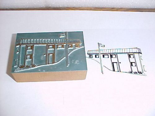 Letterpress printers block &#034;POST OFFICE&#034;  School, U.S. Gov. Building,Flag  COOL!