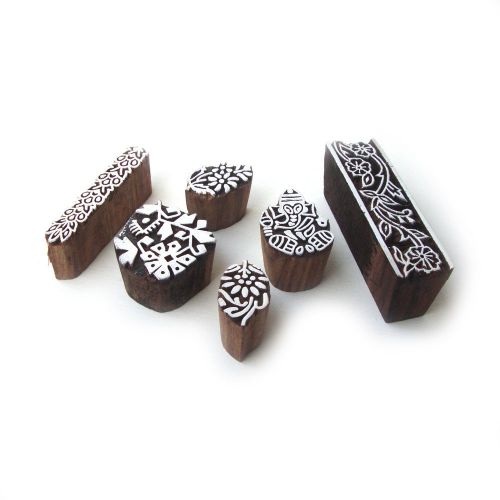 Hand carved floral pattern wooden block tags (set of 6) for sale