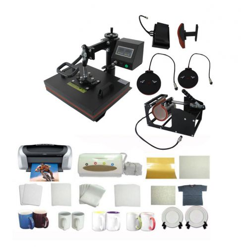 5in1 Heat Press Sublimation Transfer Cap Cup Mug Plate T-shirts Printer CISS KIT