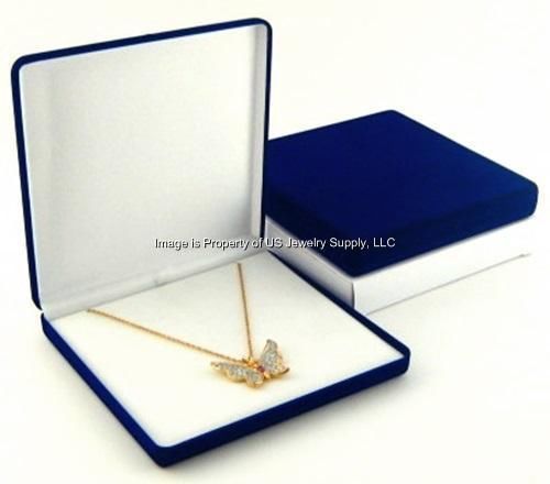 12 Large Blue Velvet Necklace Pendant Chain Jewelry Gift Boxes