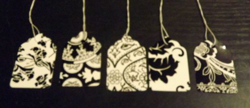 Lot 100 black white lace print french paper price pre-strung tags size #5 for sale