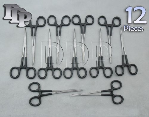 12 Dog Cat Pet Grooming Hemostat Hair Puller 5.5&#034; Black Curved