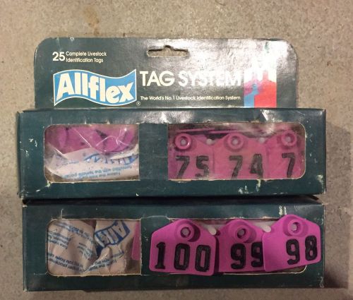 Allflex Small Livestock Tags. Numbered 51-100. Purple