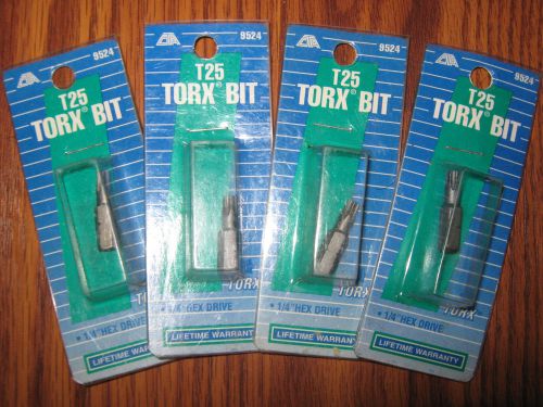 T25 TORX  BIT TAMPER PROOF CTA MADE IN USA 1/4&#034; HEX DRIVE 9524 LIFETIME WARRANTY