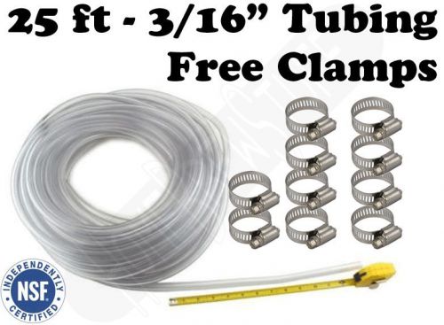 Beverage Tubing 3/16&#034; - 25&#039; Free Screw Clamps, Kegerator, Draft Beer, Homebrew