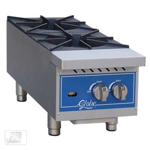 Globe 12&#034; 2 Burner Counter Top Hot Plate Range Top, GHP12G, Gas, Stove, Food