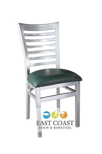 New Gladiator Silver Full Ladder Back Metal Restaurant Chair w/ Green Vinyl Seat