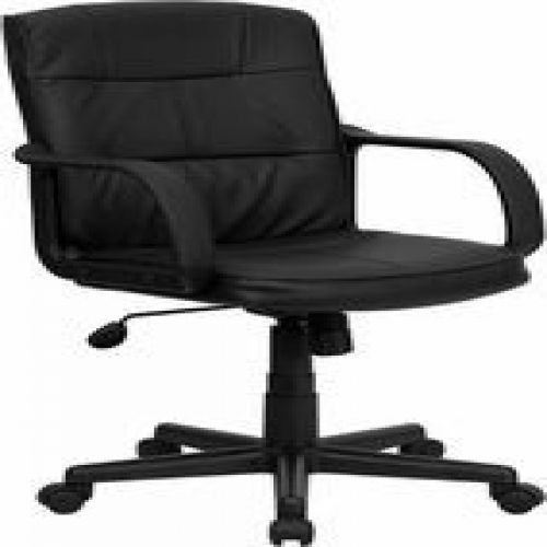 Flash furniture go-228s-bk-lea-gg mid-back black leather office chair with nylon for sale