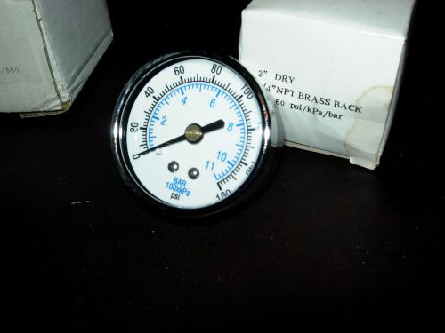 100067 ARO 2&#034; DRY GAUGE 0-160PSI 1/4&#034;NPT BRASS BACK NEW IN BOX