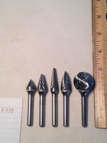 5 NEW 1/4&#034; (.250) SHANK CARBIDE BURRS. DOUBLE CUT. USA MADE {F938}