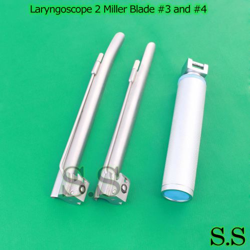 LARYNGOSCOPE MEDIUM HANDLE C + 2 MILLER BLADE #3 and #4 ENT ANESTHESIA SET