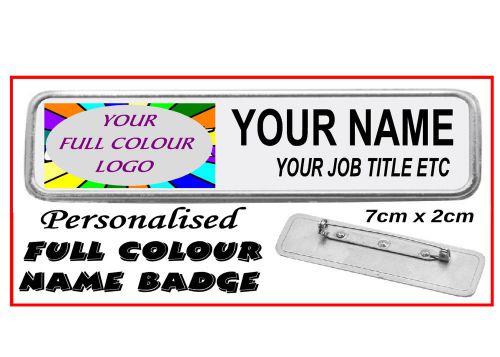 Personalised metal name / id badge 7x2cm full colour print any logo name text for sale