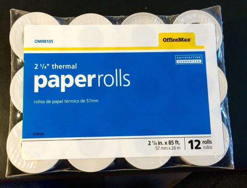 OfficeMax 2.25&#034;x85&#039; Thermal Credit / POS Receipt rolls OM98105 - 12 Rolls NEW