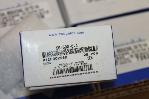 25 NEW Swagelok Reducing Tube Union, 3/8 X 1/4  (SS-600-6-4)