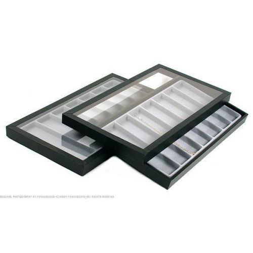 14 Slot Gray Bracelet Watch Display Acrylic Lid Tray