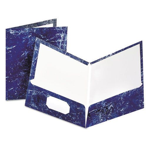 Oxford marble design laminated high gloss twin pocket folder,navy, 25/box for sale