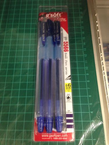 GSoft 3pcs 5566 series Semi Gel Ink Blue Ball Point 0.6mm bullet tip Cover Pen