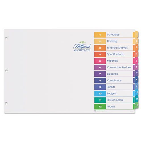 Ready index table/contents dividers, 12-tab, 1-12, 11 x 17, assorted for sale