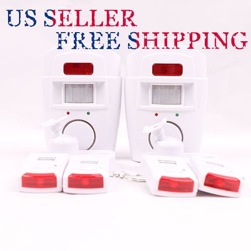 2pcs Wireless Pir Security Motion Sensor Alarm + 2 Remote Controls Shed