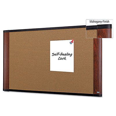 Cork Bulletin Board, 48 x 36, Aluminum Frame w/Mahogany Wood Grained Finish